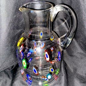 Vintage Large Murano Art Glass Leonardo Millefiori Pitcher Made in Italy